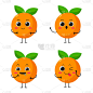 矢量插画平面橙色可爱的角色表达情感集合集孤立在白色背景，极简风格，原料新鲜水果，吉祥物产品