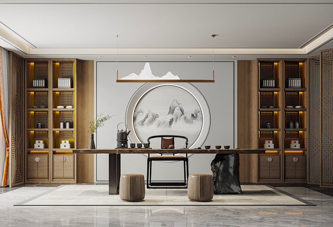 新中式茶室-室内设计-拓者设计吧