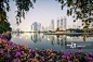 Thailand, Bangkok, View of city from Benjakiti park at dusk_创意图片