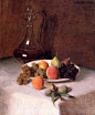 A Carafe of Wine and Plate of Fruit on a White Tablecloth - Henri Fantin-Latour - WikiPaintings.org
