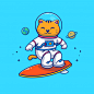 在银河冲浪的宇航员小猫咪，卡通矢量插画矢量图素材