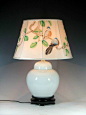 中式灯具 白釉宝珠坛真丝手绘陶瓷台灯