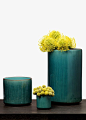 Yellow & Teal: Yellow Pincushion Protea And Craspedia In Teal Linen Ceramic Vases