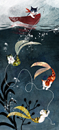 Whimsical illustration of...fishcats? Luverly! Found via Erin Schechtman. ( Orig. Vivedessins on Tumblr).