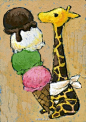 【绘画】长颈鹿的冰激凌都要定制哦，太萌了。