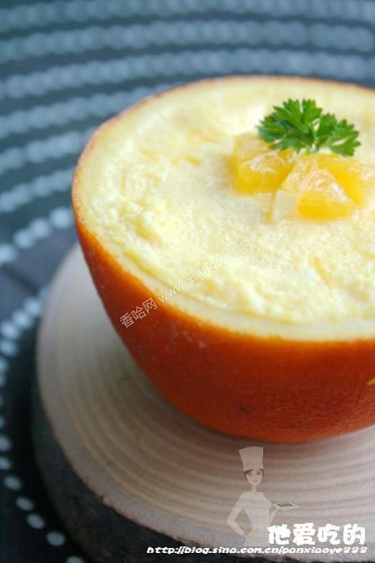 鲜橙蒸蛋的做法http://www.hu...