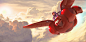 Baymax and Hiro Flying, ryan  lang : Visual development for the "feel" of Baymax and Hiro flying.