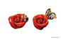 Dior高级珠宝Rose Pre-Catelan红色珊瑚耳环\n\n耳环：两朵不对称的玫瑰