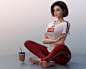 General 1350x1080 Shin JeongHo CGI women brunette short hair Asian looking away casual barefoot cup T-shirt Dog Tags
