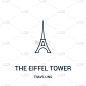 埃菲尔铁塔图标矢量从旅行收藏。细线埃菲尔铁塔轮廓图标向量例证。线性符号.