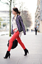 全球街拍：Zara Studded Jacket, Zara Red Pants, Mango Ankle Boots, Zara Shirt