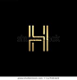 Initial letter H HH minimalist art logo, gold color on black background