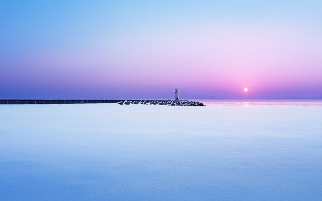 日出景观冬季雪太阳灯塔韩国的海 - 壁纸...