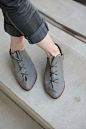 Grey leather shoes