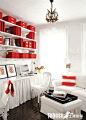 简约红色带白色书架新家装修效果图—土拨鼠装饰设计门户