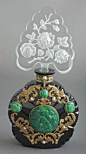 Czech Jeweled Opaque Art Deco perfume Bottle, 1930's .@designerwallace