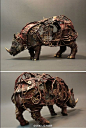 #绘画参考# 蒸汽朋克风格的机械犀牛，一个字，帅！！！（ by creaturesfromel）