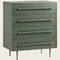 Chest of four drawers, wicker handles, brass trim and legs: 