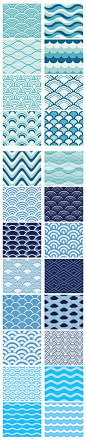 手绘蓝色海浪日本传统和风纹理平铺背景图案