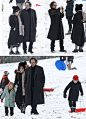 Helena Bonham Carter and Tim Burton out in the snow in London...