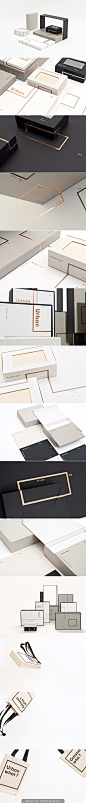 Urban modern box #packaging design ideas. I love the monochromatic color pallet with gold foil accent.: 