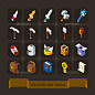 Fantasy Game Icons Set: Weapon, Armor, Tools.