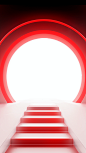 an abstract image of a circular tunnel leading into a circular red door, in the style of 32k uhd, high-key lighting, high-angle, white and red