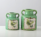 美式乡村工艺品摆件设/手绘油画感的绿色双把手陶瓷彩釉花瓶