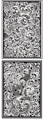 中国复古花纹黑白镂空石雕龙纹凤凰菊花动物植物图案AI矢量素材-淘宝网