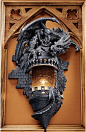 Gothic Dragon Furniture | Sculpted Dragon Perched on Medieval Castle Turret Dramatic Decor Wall ...: 