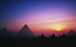 Giza, egypt, pyramids, monuments, night, evening, sunset, sky, sun, desert, caravans, camels