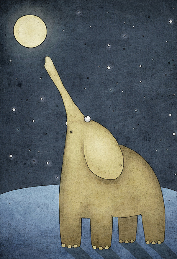 大象在幻想用鼻子拿到月亮