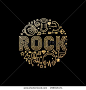 Vector rock music concept in trendy linear style on black background - abstract illustration for t-shirt