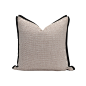 原创极简自然风轻奢样板房设计师沙发靠包浅米咖色棉麻拼包边靠垫-淘宝网