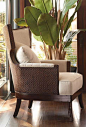 Sophisticated coastal style in mahogany and rattan.: 