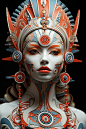 native reborn woman photo retouchers studio, in the style of futurist sculpture, hand-painted details, myroslava sviridova, nene thomas, crossed colors, orient-inspired, porcelain