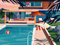 游泳池山方乐趣夏季游泳池建筑房屋插图艺术艺术艺术品插图
