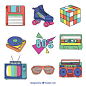 Eighties hand drawn item set  Free Vector