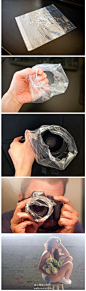 【最简单的拍出烟雾效果照片的方法！】#小贴士# 摄影师Jesse David McGrady提供了一个超简单超便宜的方法，只需在镜头上套个塑料袋就好了，不同颜色的塑料袋有不同的效果噢！[哈哈]什么时候试试~[耶] #摄影技巧#