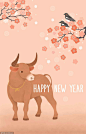 源文件-韩式手绘卡通2021年牛年新年元旦图案插图