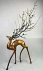 板房会所酒店创意摆件 高档软装雕塑艺术品落地精黄铜小鹿头马头-淘宝网