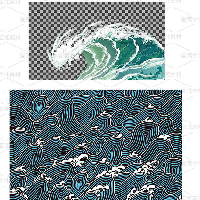 日式和风浮世绘海浪复古背景底纹元素eps...