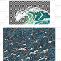 日式和风浮世绘海浪复古背景底纹元素eps矢量设计素材-淘宝网