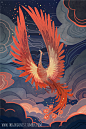 Phoenix of the Night 8x12 art print : She rises, illuminating the clouds and out-shining the stars! The phoenix/firebird type stories really resonate with me.  This 8x12 inch print on archival lustre photo paper will be packed in a clear sleeve with backi