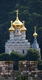 Russian Orthodox Church of St. Mary Magdalene. Photo taken from the walls of Jerusalem.