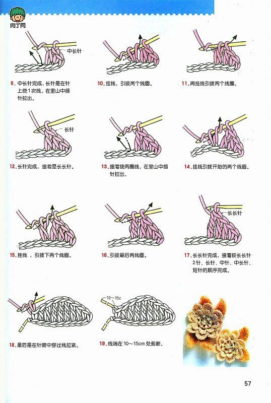 新手学钩针图案花样的编织方法 钩针入门钩...