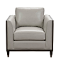 Addison Leather Accent Chair in Frost Grey : Sleek and compelling, the lines of this beautiful grey leather accent armchair make the plush seat and back cushions look as soft and indulgent as they feel.