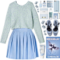A fashion look from November 2015 featuring shirts & tops, blue skirt and platform shoes. Browse and shop related looks.
