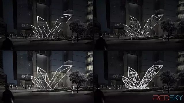 这组灯光雕塑造型的创意来自于钻石，所不同...
