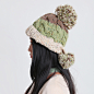 【有耳uare】蓝/绿色手工编织 可爱包头护耳三球毛线帽 原创 设计 新款 2013